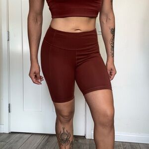 girlfriend collective Rust High-Rise Bike Shorts & racerback sports Bra